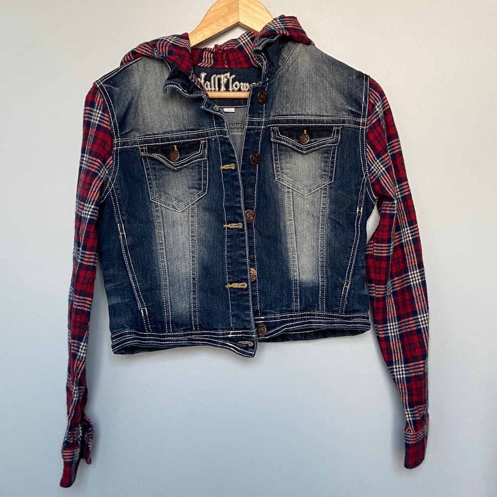 Wallflower kids flannel sleeved denim jacket L